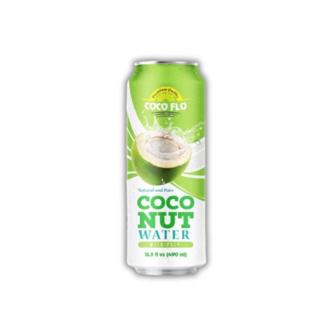 Coco Flo Coconut Water with Pulp and Roasted Coconut Chunks Refreshing Tropical Coconut Drink with Real Coconut Pieces Ready to Drink Beverage 16.56 Fl Oz - 12 Pack