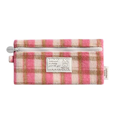 Image of Monolike Unmatched Friends Old Check Pencil Case, Hot Pink - Pencil Pouch, Portable Pencil Bag, Pencil Case, Office Pouch case, Cushion, Soft, Vintage
