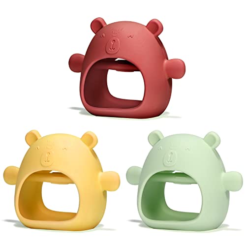 Image of Silicone Teething Toys for Babies 3-6 Months - 3 Pack Never Drop Teething Mittens for Infants 6-12 Months, Mushroom Penguin Hand Teethers, Baby Chew Toys for Sucking Needs - Dishwasher Safe