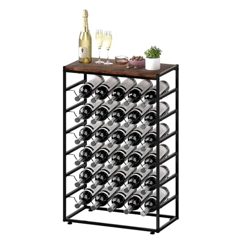 Levede Wine Rack, 30-Bottle Wine Storage Shelves with Brown Table Top, 6-Tier Wine Rack Countertop, Freestanding Wine Bottle Display for Cellar Bar Kitchen Wine Cellar Living Room, Easy Assembly