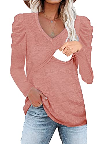 Image of CzzzyL Women Nursing Petal Sleeve Tops V Neck Knitted T Shirts