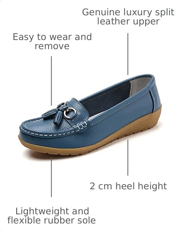 Image of Shoes Loafers for Women Classic Leather Loafers Casual Slip-On Boat Shoes ComfortWalking Moccasins Soft Sole Shoes