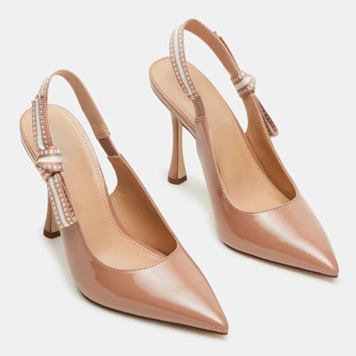 Yishaweiqi Embroidered Floral Mesh Slingback Heels for Women Slip on Bow Knot Stiletto High Heels Pointed Toe Pumps Dress Wedding Shoes3