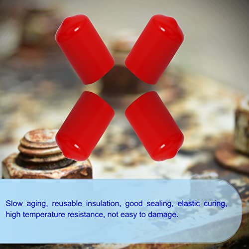 Image of Rubber Round End Cap Cover 0.51 Inch (13mm) Screw Thread Protectors PVC Flexible Tubing Pipe Protective Bolt Screw Thread Protector Safety Cover | for Pipe Post Tubing Rod Cover 50 Pcs (Red)