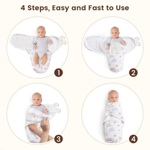 Image of PHF 100% Cotton Baby Swaddle Sleep Sacks for Newborn, 3 Pack Soft Breathable Baby Swaddle Sack 0-3 Months for Boys Girls, Easy Adjustable, Blanket Wrap, Newborn Essentials (Rainbow)