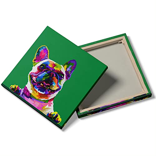 Colorful Dog Wall Decor Pop Animal Wall Art Framed Dog Poster Canvas Wall Art Prints French Bulldog Picture Artwork Pet Puppy Painting For Home Bedroom Living Room Decoration - 12X12 Inch #TOP1