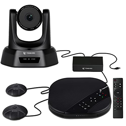 TONGVEO All-in-One Conference Room Camera System with Speaker and 2 Microphones USB PTZ Camera HD 1080P 3X Zoom Webcam for Business Meeting Room Education Church Livestream