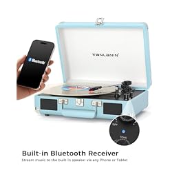 Bluetooth Suitcase Record Player with Built‑in Speakers, Bass & Treble Control, 3‑Speed Belt‑Drive Turntable with Auto‑Stop, RCA & AUX Output, Portable Vinyl Player for 33 45 78RPM LPs - Les Beatles, Paul McCartney, John Lennon, RIngo Starr, George Harrison Bluetooth Suitcase Record Player with Built‑in Speakers, Bass & Treble Control, 3‑Speed Belt‑Drive Turntable with Auto‑Stop, RCA & AUX Output, Portable Vinyl Player for 33 45 78RPM LPs – Image 6