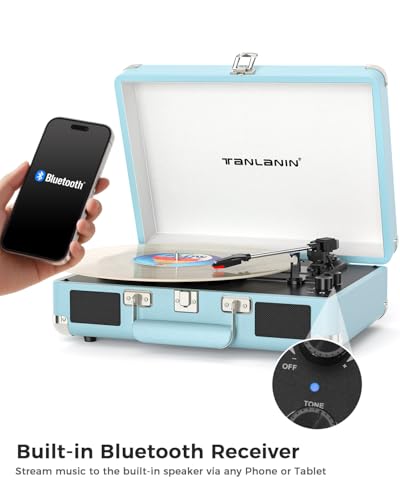 Bluetooth Suitcase Record Player with Built‑in Speakers, Bass & Treble Control, 3‑Speed Belt‑Drive Turntable with Auto‑Stop, RCA & AUX Output, Portable Vinyl Player for 33 45 78RPM LPs - Les Beatles, Paul McCartney, John Lennon, RIngo Starr, George Harrison Bluetooth Suitcase Record Player with Built‑in Speakers, Bass & Treble Control, 3‑Speed Belt‑Drive Turntable with Auto‑Stop, RCA & AUX Output, Portable Vinyl Player for 33 45 78RPM LPs – Image 7