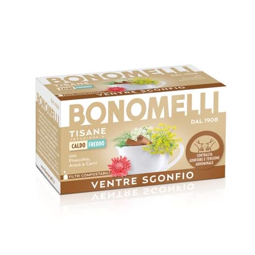 Bonomelli, Tisane Funzionali, Ventre Sgonfio, 16 Filtri, Integratore alimentare, con Finocchio, Anice e Carvi, Contrasta gonfiore e Tensione Addominale (32g)