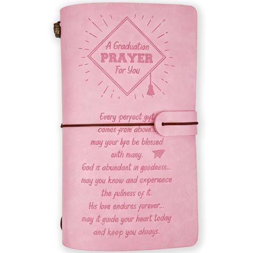 Prière de graduation sur carnet en cuir rose, cadeau mémorable pour jeune bachelière