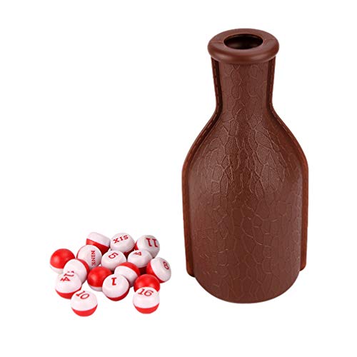 SEWACC Billiard Shaker Bottle Set Snooker Billiard Table Pool Shaker Bottle with 16 Numbered Tally Balls Brown Pool Dice