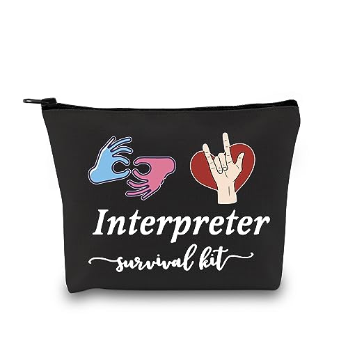 GJTIM Interpreter Zipper Pouch Interpreter Survival Kit Gift Makeup Bag for ASL Sign Language Interpreter (Survival Interpreter Black)
