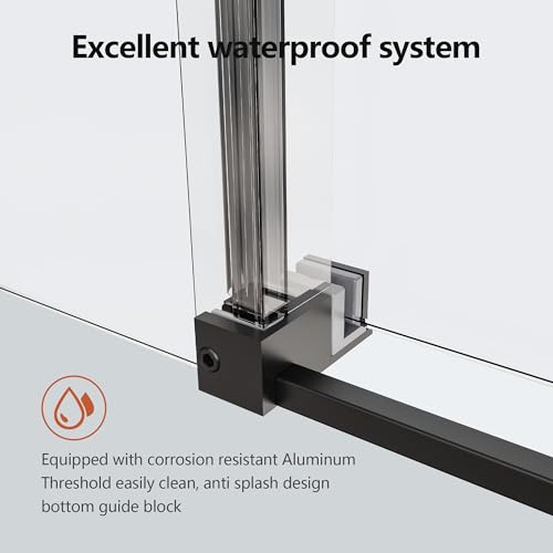 Image of 56-60 inch W x 74 inch H Frameless Shower Doors, Bathroom Single Sliding Shower Glass Doors with 5 /16 inch (8mm) Clear SGCC Tempered Glass and Stainless Steel Handle, Reversible Installation, Matte Black