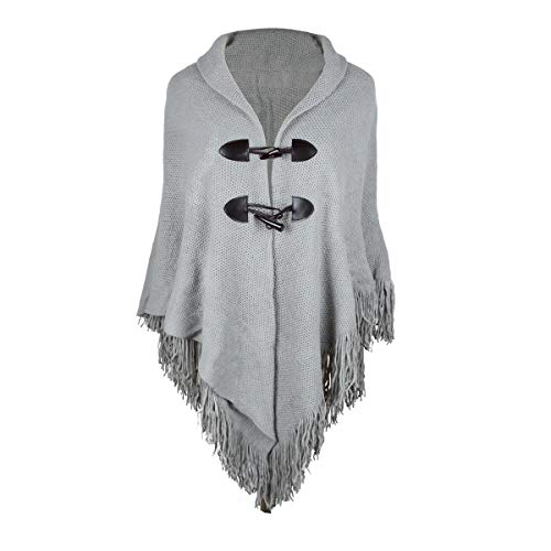 Iristide Women's Loose Cloak Poncho Shawl With Stylish Trumpet Button, V-neck Pullover Wrap (gray)