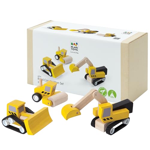 Image of PlanToys Road Construction Set Wooden Montessori Imaginative and Fine Motor Play Toy | Coordination, Creativity and Social Skill Building Activity | Eco Friendly Vehicle Set for Open Ended Play