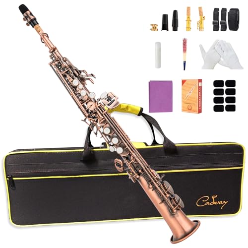 Cadway Bb Soprano Saxophone Straight Gold Laquer Sax Instruments for Beginners Students Intermediate Players with Carrying Case White Gloves.Cleaning kit.neck Strap.Mouthpiece (Antique copper)