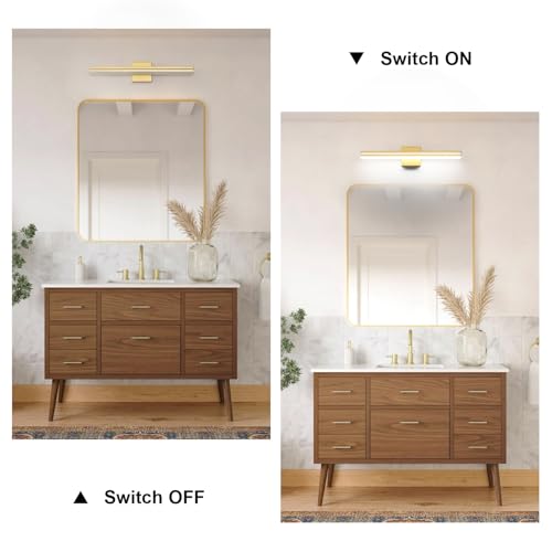 Image of SineRise 24-Inch LED Modern Bathroom Vanity Light Bar, Gold Modern Acrylic Bathroom Wall Lighting Fixtures Over Mirror (Cool White 6000K)