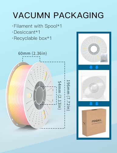 Image of PINBALL Silk Rainbow PLA 3D Printer Filament 1.75mm Shiny Multi-Color Changing Filament 3D Printing PLA Filament Dimensional Accuracy + /- 0.02mm 1 KG Silk Rainbow Guava