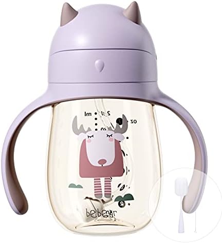 Bebamour Sippy Cup 6-36 Months Non Spill Straw Cup for Toddlers Soft Spout Cup Spill Proof Water Bottler for Kids, BPA Free, PPSU, 210ml, Purple