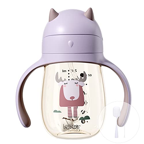 Bebamour Sippy Cup 6-36 Months Non Spill Straw Cup for Toddlers Soft Spout Cup Spill Proof Water Bottler for Kids, BPA Free, PPSU, 210ml, Purple