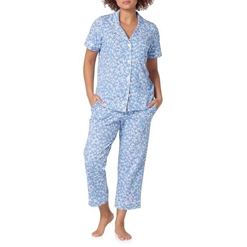 Image of Bed Head PJs Womens Matching Pajamas - Soft Organic Cotton Button Down PJ Shirt & Cropped Pants Set - Loungewear & Sleepwear