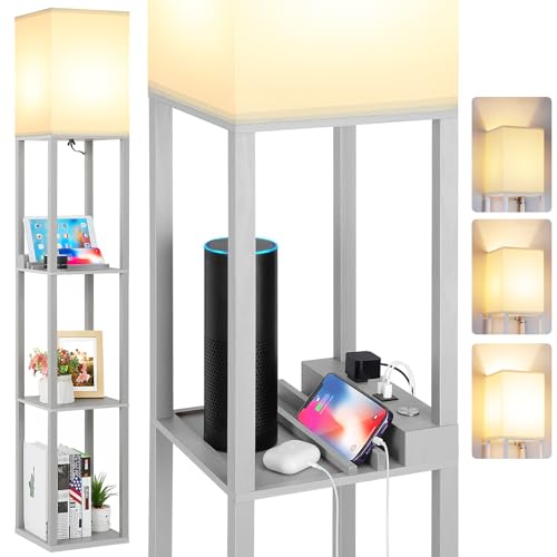 FOLKSMATE LED Shelf Floor Lamp, Modern Touch Control Dimmable Standing