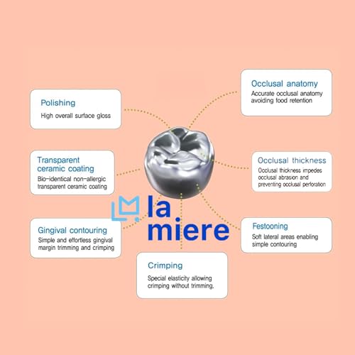 Image of LA MIERE 5Pcs Dental Kids Crown Primary Molar Pedo Crowns Stainless Steel 48 Sizes DUR7 (9.7X8.2mm)