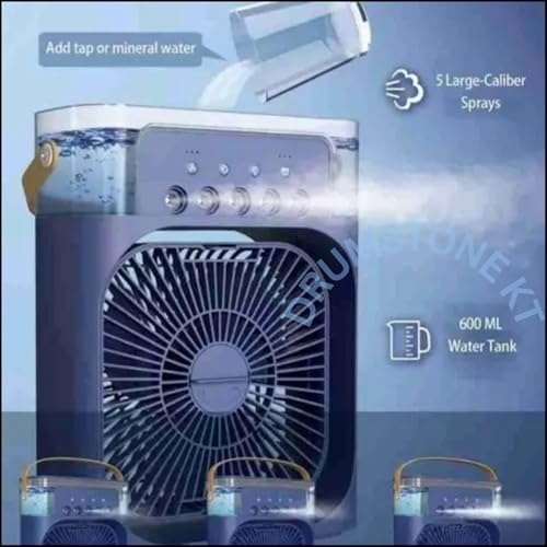 Image of DRUMSTONE Portable USB Air Cooler Fan with Water Tank, Personal Desk Cooling Fan with 3 Fan Speeds, 5 Mist Modes, LED Night Light for Home, Office & Travel