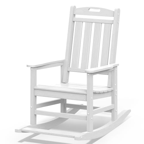 Ayge Patio Rocking Chair，HDPE Outdoor Rocking Chair for for Garden,Porch,Lawn,Yard,White White 1PC