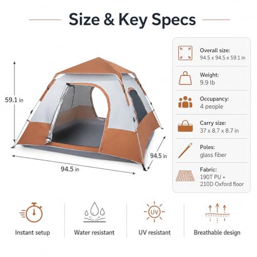 Carpa Familiar Instantánea para 4 Personas Impermeable miniatura 6