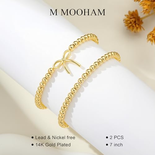 M MOOHAM Gold Beaded Bracelet for Women, 14K Gold Plated Bracelet Stack - image 6