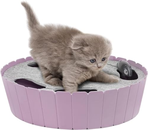 Image of Pawaboo Interactive Cat Toy with Running Mouse, Electronic Motion Cat Toy Automatic Teaser for Indoor Cats, Pop and Play Hide Seek Cats Toys Hunting Mouse for Pet Kitten Play Fun Exercise, Purple