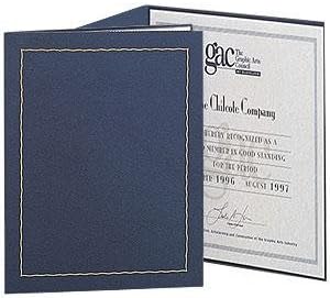 Blue Certificate Folder frame w/gold foil border and acetate cover sold in 10's - 8.5x11