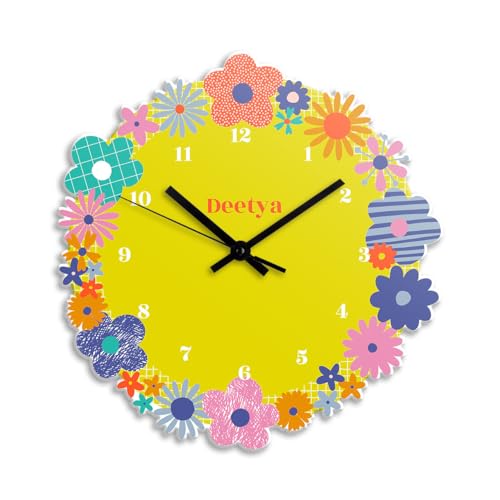 Image of Zooboo Personalized Analog Wall Clock, Custom Name Acrylic Silent Quartz Movement Wall Clock with Sleek Modern Design, Ideal for Birthdays (Design - Blossom), 30x30 cm, Multicolor