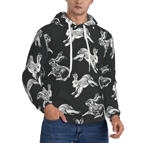 Sweat à capuche en polaire hommes contre le froid pull décontracté imprimé lapin