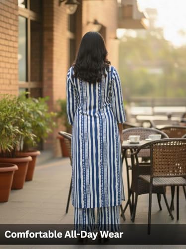 Image of Leriya Fashion Women Printed Kurta Set with Palazzo Pants | Straight Kurta with 3 /4 Sleeves | Ethnic Jaipuri Kurtis Palazzo Set for Women | Kurti for Daily Office & Casual