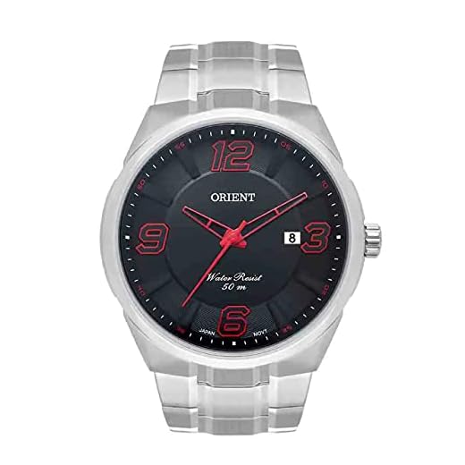 Relógio Orient Masculino Prata MBSS1385 P2SX Mostrador Preto Numero Vermelho
