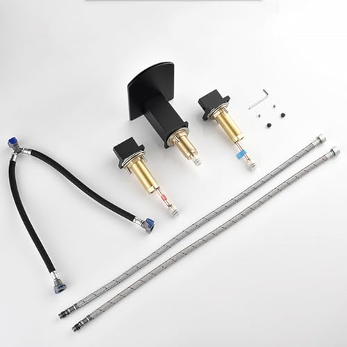 Robinet 3 trous cascade de lavabo noir mat pour pièce d'eau - 3