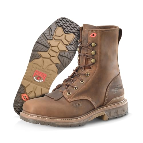 PHANTOM RIDER Men's Dailor 8” Wide Square Composite Toe Lacer Work Boots with Dual-Density Comfort Footbed & Oil- and Slip-Resistant Outsole