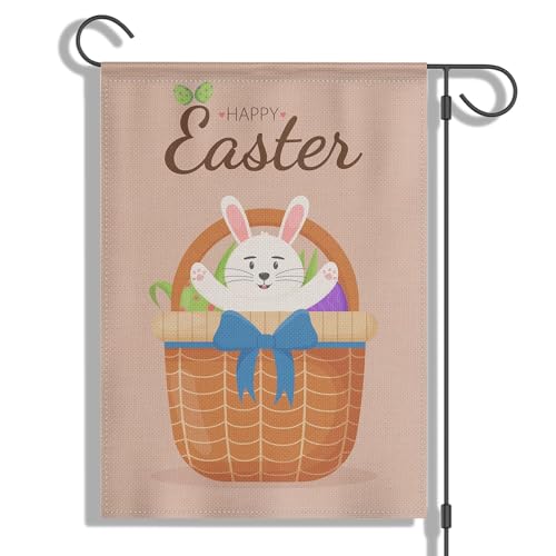Wittyl Easter Garden Flags Khaki, Burlap Double Sided Easter Wicker Basket and Easter Eggs, Yard Outdoor Double Flag 12 x 18 Inch