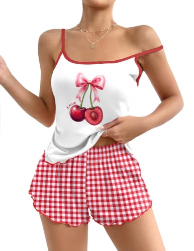 Image of Ekouaer Womens Cami Pajama Set Cute Printed Camisole Shorts Sleepwear
