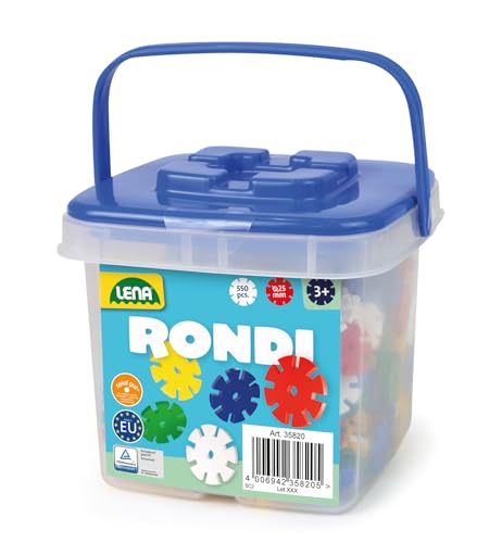 Lena 35820 Rondi 25 Eimer Konstruktionsspielzeug ab 3 Jahren - 550 x Steckbausteine Kinder Bauset für kreatives Spielen REGT die Fantasie an und schult Motorik