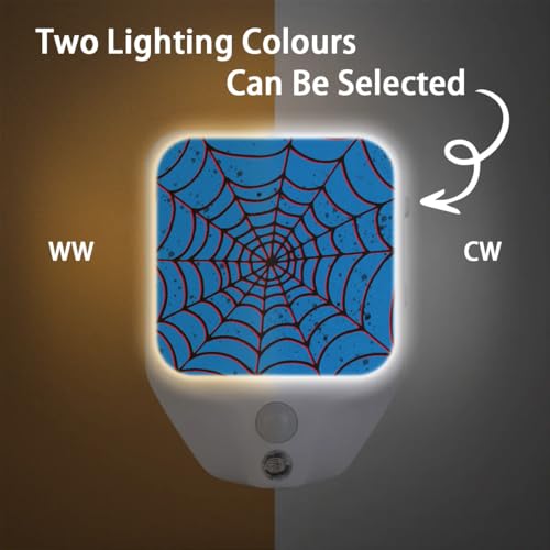 Image of Blue Spider Web Plug-in Led Night Light with Auto Dusk to Dawn Sensor for Room Decor, Adjustable Brightness Warm White Lights for Hallway,Bedroom, s Room, Kitchen, Stairway