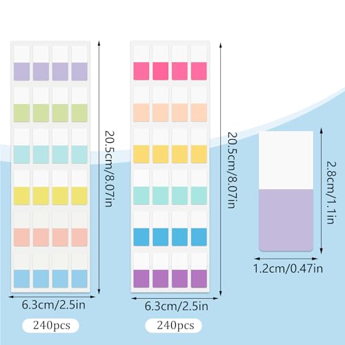 Image of 480 Pcs Sticky Index Tabs, Colored Book Sticky Tabs for Notebooks, Repositionable Page Tabs for Notebooks File Classification (0.5x1inch)