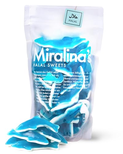 Miralina - Halal Süßigkeiten - Blaue Haie (500g) - mit Halal Zertifikat - Fruchtgummi - glutenfrei - ohne Schweinegelatine - Großpackung - Gummibärchen