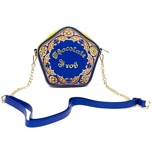 Harry PotterBag, Crossbody, Figural, Chocolate Frog Candy Box Replica Debossed Gold, Blue, Vegan Leather4