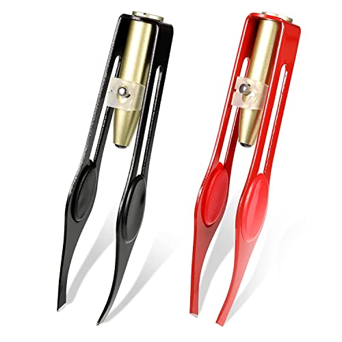 Lot de 2 pinces à épiler avec lumière LED - Pour épilation des sourcils - En acier inoxydable - Pour femme - Noir et rouge