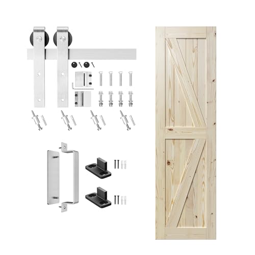 Image of SMARTSTANDARD 28in x 84in Sliding Barn Door with Brushed Nickel Hardware
