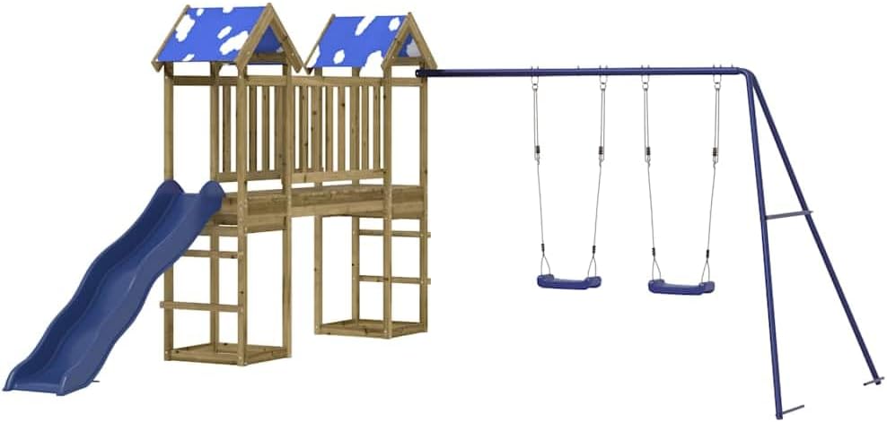 Play Tower, Climbing Frame with Slide Swing, Children's Climbing Tower with Wooden Roof, Play Accessories for Garden, Wooden Playground Solid Pine Wood, Pressure Treated, Model 19